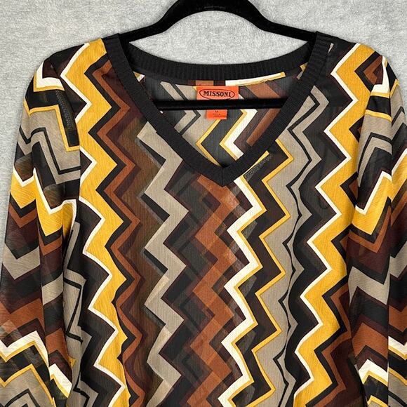 Missoni Target Top Womens Medium Black Geometric Long Sleeve Sheer Preppy Retro - Picture 2 of 12